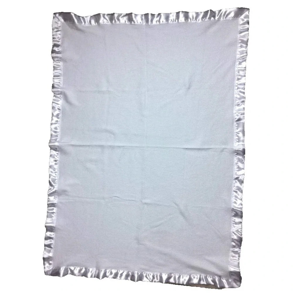 Starting Out Solid White Thermal Baby Blanket Satin Trim 32x48 Lightweight Soft